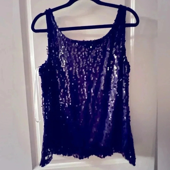 Laundry By Shelli Segal Deep Navy fully lined Sequin Shell Tank Top-Size Medium - Picture 2 of 2